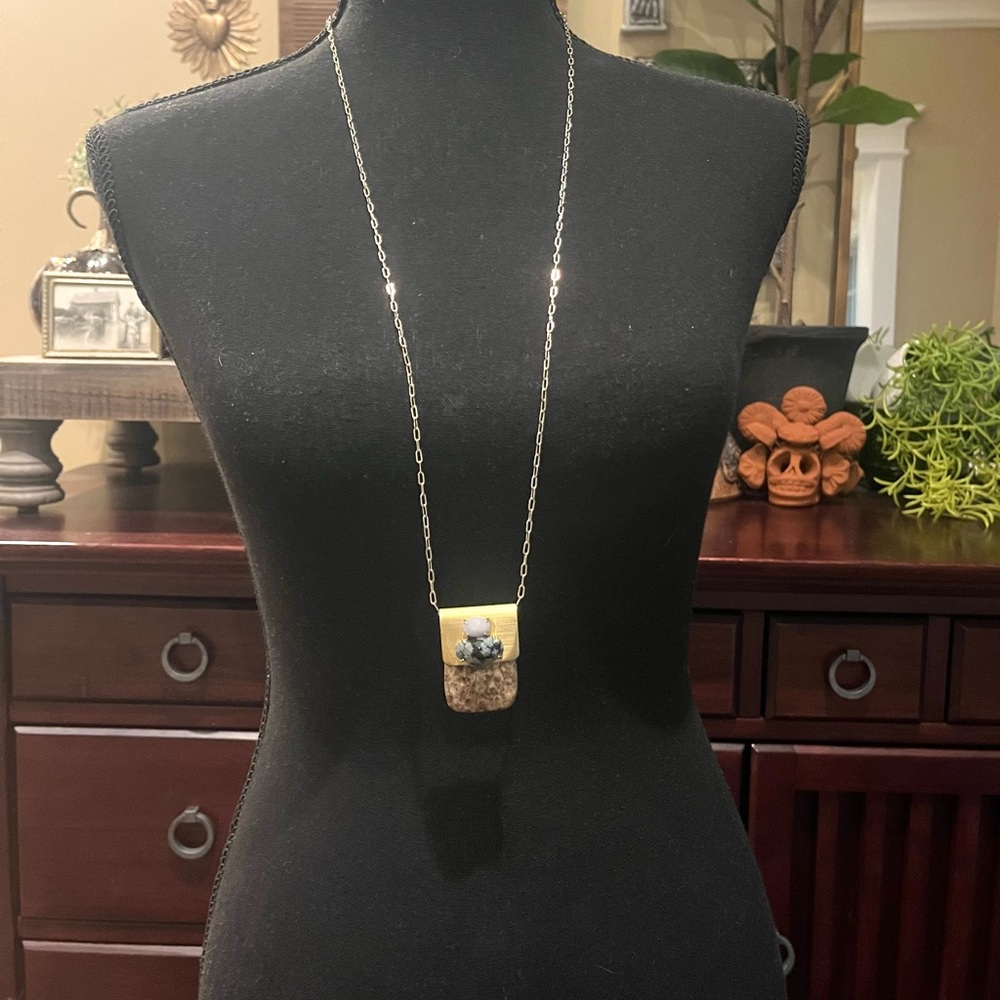 Anthropologie Gold and Stone Pendant Necklace
